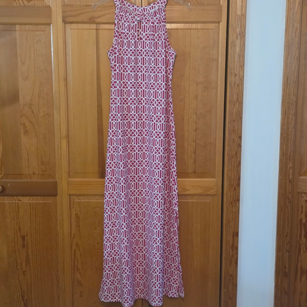 Jude Connally Maxi Dress M Heritage Chains Hot Pink White Halter Jude Cloth USA